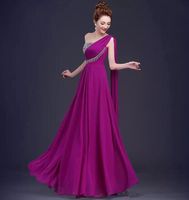 Wholesale Real Pictures One Shoulder Bridesmaid Dresses with Flutters Beaded Long Chiffon Prom Dresses for Bride