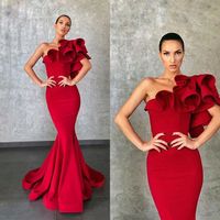 Wholesale Elie Saab Elegant Red Mermaid Evening Dresses Ruffles Formal Dress Party Evening Gowns Runway Celebrity Dress Prom Wear robes de soiree