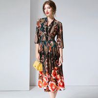 Wholesale Casual Dresses Women Summer Black Floral Silk Sex Daily Office Party Night Club Plus Size Bodycorn Dress V Neck Drop Ship