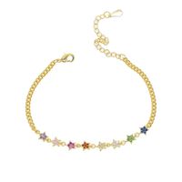 Wholesale rainbow cz cuban link chain Bracelet for women gold color colourful star charm delicate fashion elegance Christmas gift jewelry