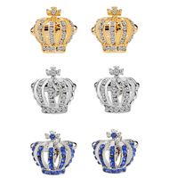 Wholesale Vintage Crown Cufflinks For Men Geometric Silver Plated Alloy Blue Rhinestone Shirt Cuff Tacks Fashion Wearing Jewelry Accessories