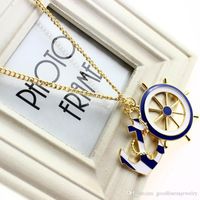 Wholesale Necklaces Pendants New Jewelry Fashion Texture Blue Navy Style Anchor Exaggerated Personality Pendant Statement beautiful Necklace