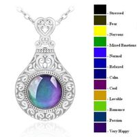 Wholesale Fashion Mood Change color Temperature sensitive necklaces For Women Opal Gemstone Pendant chains Emotion Wedding Jewelry Gift