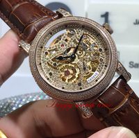 Wholesale 2 Colors Luxry COLLECTION ROUND B S6 SQT BAG Skeleton Dial Diamond Bezel Automatic Mechanical Mens Watch Brown Leather Strap Watches