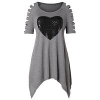 Wholesale Rosegal Plus Size Lattice Raglan Sleeve T Shirt Sequined O neck Short Sleeve T shirts Tees Women Summer Cut Out Long Tops xl Y19072001