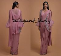Wholesale Thulian Pink Ready Pleated Saree Topped With Organza Jacket Having Bell Sleeves bling bling indian evening prom dresses