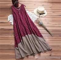 Wholesale Pocket Tiered Button Bohemian Dress Hot V Neck Sleeeveless Mid Calf Dresses Beach Dress Female Clothing