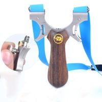 Wholesale Outdoor Precision Slingshot Hunting Catapult Wooden Handle Stainless Steel Head Sling Shot Shooting with Flat Rubber Band