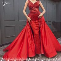 Wholesale Fabulous Red Beaded Prom Dress Over skirt Sleeveless Evening Formal Maxi Gowns Vestido de festa Women Party Wear Custom Made High Quality