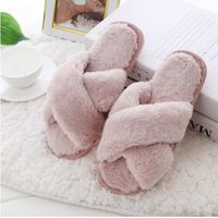 Wholesale Winter Women Home Slippers with Faux Fur Fashion Warm Shoes Woman Slip on Flats Female Slides Black Pink Plus Size