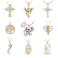 Wholesale 9PCS set Fashion Silver Plated Love Wish Cross Series Combination Suit Elephant Gem Heart Necklace for Children Gifts