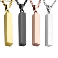 Wholesale Fashion Stainless Steel Long Bar Pendant Women Men Necklace Gold Rose Silver Solid Blank For Buyer Own Engraving Personalized Name Jewelry Gifts