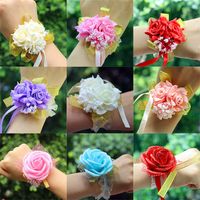Wholesale New Artificial Flowers Wedding Decorations Bridal Hand Flower Bridesmaids sisters wrist Corsage Foam Rose Simulation Fake Flowers XD20210