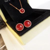 Wholesale Fashion Natural Stone Round Beaded Earrings S925 Sterling Silver K Gold Plated Natural Red Agate Earrings Women Fashion Jewellery