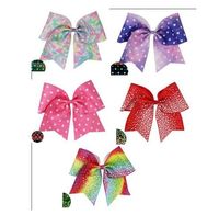 Wholesale HOT SALE Glowing quot cheer Hair Bow Luminous elastic rubber for girl Chunky Glitter Leather Sheets Glow In The Dark