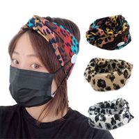 Wholesale Fashion Leopard headband button mask hair band Cotton Fabric Print hair accessories Sweat Wide Hairband for women
