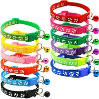 Wholesale Dog Puppy Cat Collar Breakaway Adjustable Cats Collars with Bell Bling Paw Charms pet decor supplies styles LXL473 A