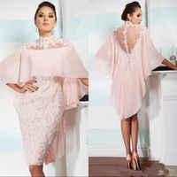 Wholesale 2019 Pink Tea Length Mother Of The Bride Lace Dresses With Jacket Appliques Plus Size Evening Dress Formal Prom Party Gowns Custom Made