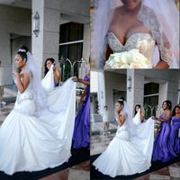 Wholesale Bohemian Vintage Style Mermaid Wedding Dresses Sweetheart Chapel Train Ivory Satin Crystal Beaded New Arrival Wedding Dress Bridal Gowns
