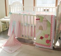 Wholesale Spanish Baby Organizer for infant girl Crib bedding set Cot Bumper set Quilt Bumper Mattress Cover Skirt Embroidered bird trees castle
