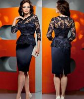 Wholesale Plus Size Short Knee Length Navy Blue Mother Of the Bride Groom Dresses with Sequins Mother Prom Evening Dress