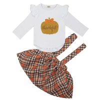 Wholesale Girls Pumpkin Skirt Suit Toddler Baby Girl Halloween Long Sleeve Romper Tops Halloween Theme Leisure Clothing Suspender Square Skirt