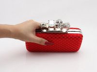 Wholesale Designer Type Red Ladies Skull Clutch Knuckle Rings Four Fingers Handbag Evening Purse Wedding bag b
