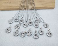 Wholesale Silver Color Round Micro Pave Crystal Cubic Zirconia Letter Pendants Charms Necklace Jewelry making for woman NK347