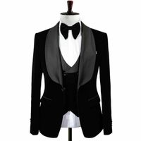 Wholesale Latest Men s Pieces Prom Black Velvet Dinner Groom Tuxedos Wedding Formal Blazer Best Man Lapel Men Suits Jacket Vest Pants