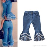 Wholesale Retail Ins Baby Girls flare trousers Denim tassels Jeans Leggings Tights Kids Designer Clothes Pant Fashion Children Clothes