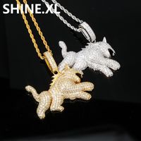 Wholesale Best Selling Little Wolf Dog Hip Hop Pendant Iced Out Full Zircon Hipster Personality Men s Necklace with Stainless Steel Rope Chain