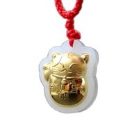 Wholesale Fine Jewelry K Gold Chinese White Jade Cute Kitty Pendant Rope Necklace Jewelry Gift Handmade Necklace