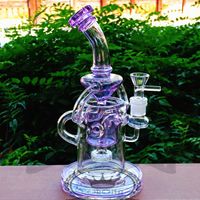 Wholesale Glass Bong Water Pipe Hookahs Honeycomb Recycler pink purple Lavender color heady art with percolator inch Height mm male
