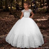 Wholesale Simple Ivory Lace Princess Flower Girl Dresses Jewel Sleeveless Ball Gown First Communion Dresses For Girls Sleeveless Tulle Pageant Dresses