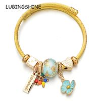 Wholesale women gold color stainless steel crystal flower charms bracelets wire cable rhinestones open adjustable cuff bangle diy jewelry