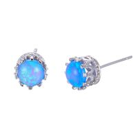 Wholesale Luckyshine Pairs Newest Mother Gift Jewelry Europe American Round Blue Fire Opal Gemstone Silver Plated Stud Wedding Earrings
