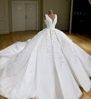 Wholesale 2019 Ball Gown Wedding Dresses with Petticoat V Neck Lace Appliques Beads A Line Elegant Country Wedding Dress Plus Size Bridal Gowns