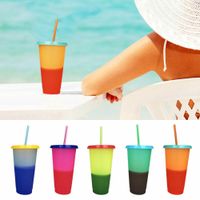 Tazze Di Plastica Di Cambiamento Di Temperatura Di Colore Acqua Colorata Fredda Che Cambia Tazza Di Caffè Tazza Bottiglie Di Acqua Con Cannucce Set