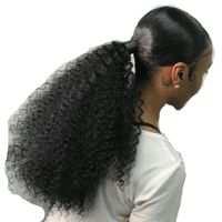Wholesale 160g Piece Clip In Ponytails hairstyle Kinky Curly Ponytail For Women Natural Black Color Remy Hair