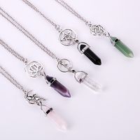 Wholesale Fashion Hexagonal Prism Quartz Pendant Necklaces Star Lotus angel Natural Crystal Healing Point Chakra Stone charm chain For women Jewelry