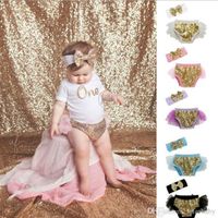 Wholesale Baby Clothes Girls Sequins Bloomers Bow Headbands Set Ruffled Diaper Covers Hairband Kids Cotton Princess Shorts Boutique Underwear BYP3796