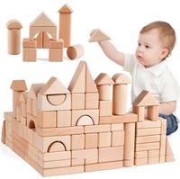 Wholesale 80PCS Original Wooden Blocks Early Educational Toy Geometric Assembling Building Blocks Colorful Beech Wood