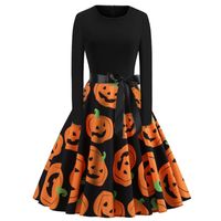 Wholesale 2019 Fancy Pumpkin Printed Costume Halloween Dress With Bow Knee Length Princess Women Dress O Neck Long Sleeve Dresses Woman Party Night