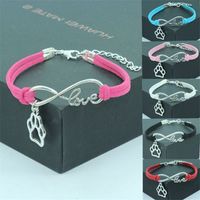 Wholesale Suede Leather Wrap Bracelets Jewelry Infinity Love Dog Paw Print Charms Silver Number Fashion Metal Alloy Hollow Bangles Gifts for Women Men