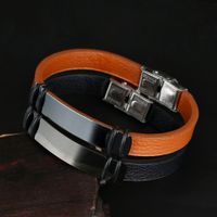 Wholesale Men Popular Outdoor Sports Bracelet Real Brown Leather Stainless Steel Charm Bracelets for Sale