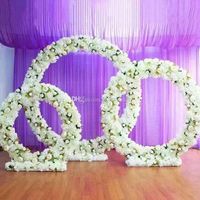 Wholesale Customized new round iron arch wedding props road lead stage background decor iron arch stand frame with silk artificial flowers ALFF