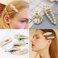 Wholesale Korean Style Full Pearls Geometric Alloy Barrettes Hair Clips For Women Girls Hair Accessories Shining Wedding Hairpins