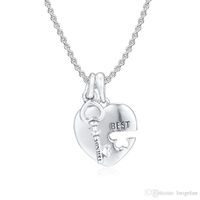 Wholesale 2019 Original Sterling Silver Jewelry Best Friends Heart and Key Pendan Dangle Beads Fits Pandora charm Bracelets Necklace for Women