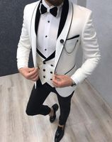Wholesale New High Quality Men Suit Pieces One Button Groom Tuxedos Shawl Lapel Groomsmen Best Man Suits Mens Wedding Prom Suits Jacket Pants Vest