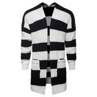 Wholesale Cardigan Mens Collared Cardigan Jackets Men s Middle Long Black and White Striped Printed Knitted Sweater Jackets